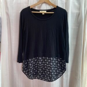 Michael Kors Black Long Sleeve Paisley Print Chiffon Hem Top Women's M Career‎